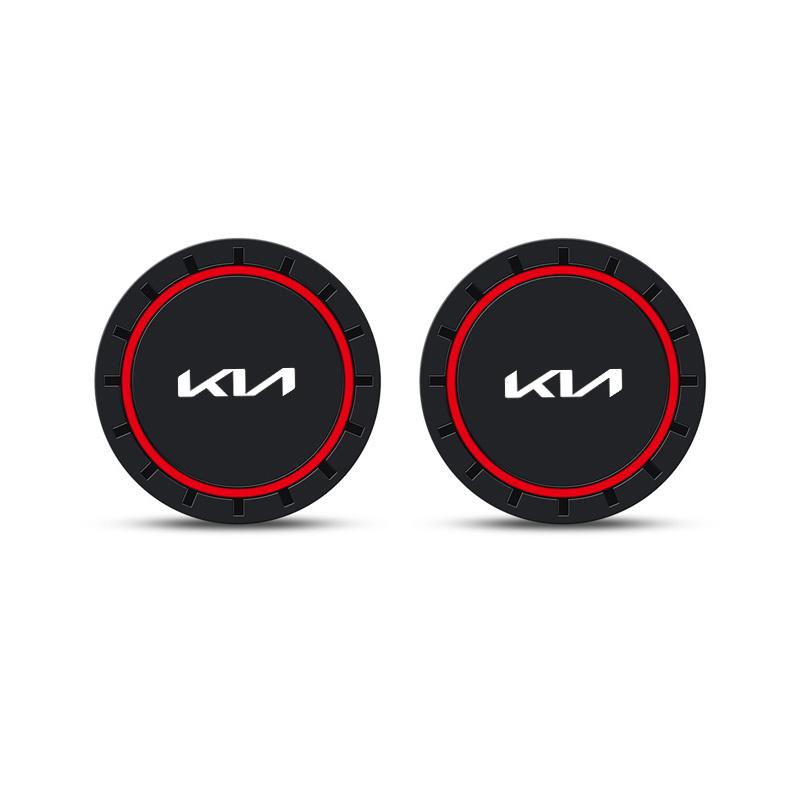 2 Stück Auto LOGO Silikon-Untersetzer Anti-Rutsch Für KIA Rio Soul Seltos Niro Forte K5 K3 Sorento Stinger Sportage Auto Zubehör