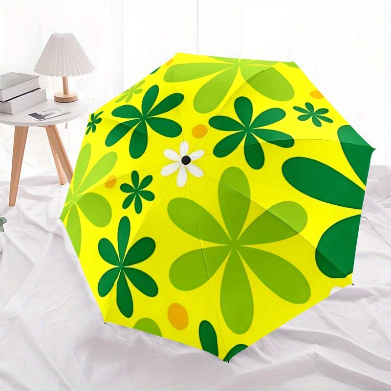 1pc Flower Pattern Automatic Folding Umbrella - 8-Rib Iron Frame, Windproof, Portable Sunshade with Plastic Handle for Travel & Outdoor Acti