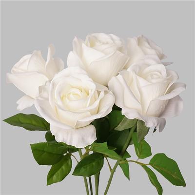 5PCS White Roses Artificial Flowers White Roses Real Touch White Fake Roses Natural Effect Decoration for Weddings Party Home