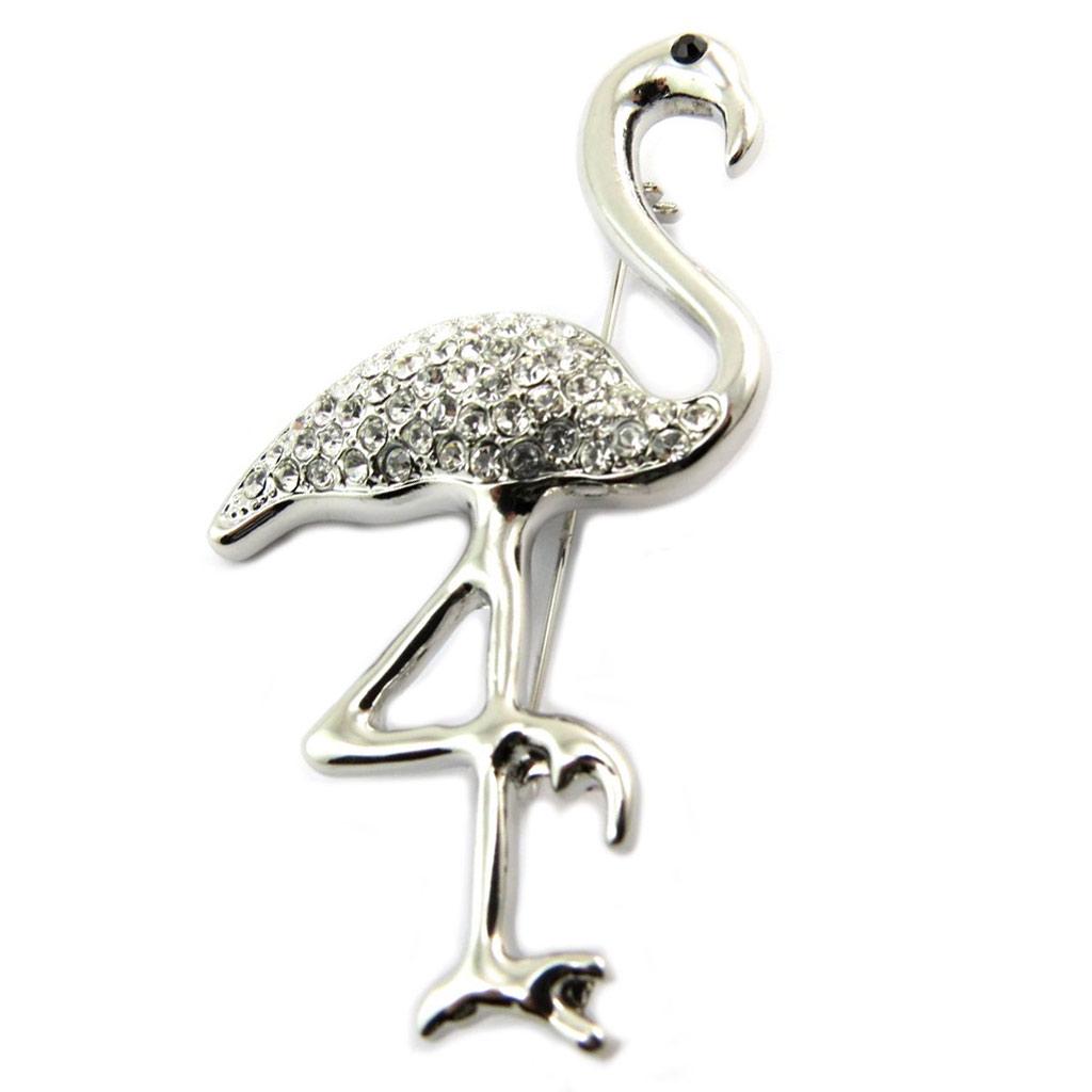 Les Trésors De Lily [P6845] - Designer Brooch 'Pink Flamingo' Silver White - 70x40 Mm