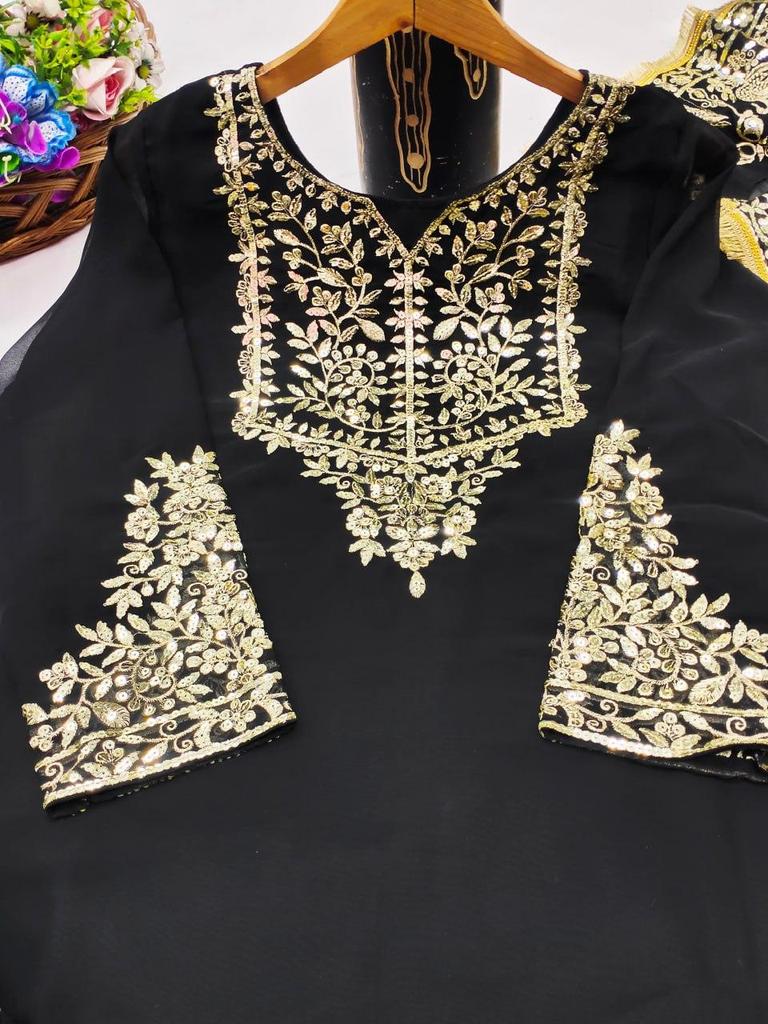 Luxury Black & Gold Heavy Embroidered Sharara Set