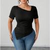 Summer New Style Oblique V-neck Fashion Slim Solid Color Simple Versatile Short-sleeved T-shirt