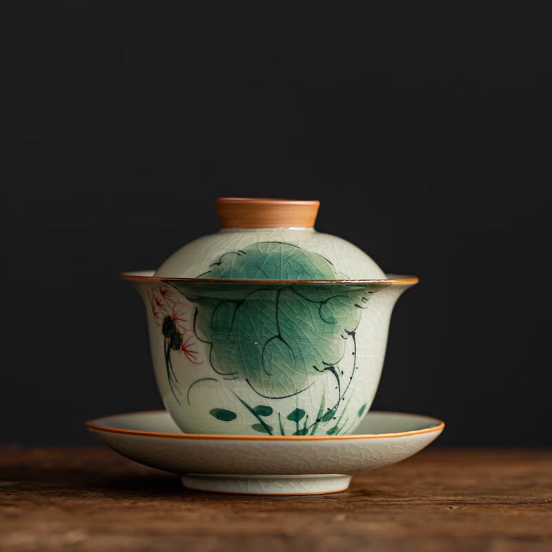ZJ Hand-painted Ge Kiln Ceramic Gaiwan