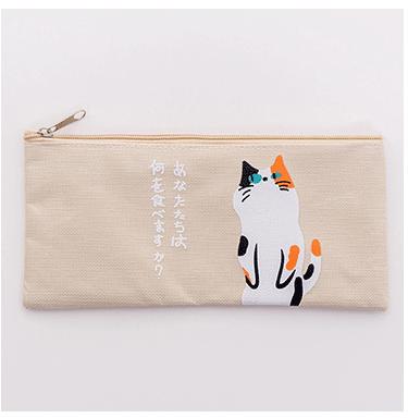 1 Pcs Cute Cartoon Cat Canvas Zipper Pencil Bag Case Children Pen Bags Women Cosmetic Bag Children Gift Stationery