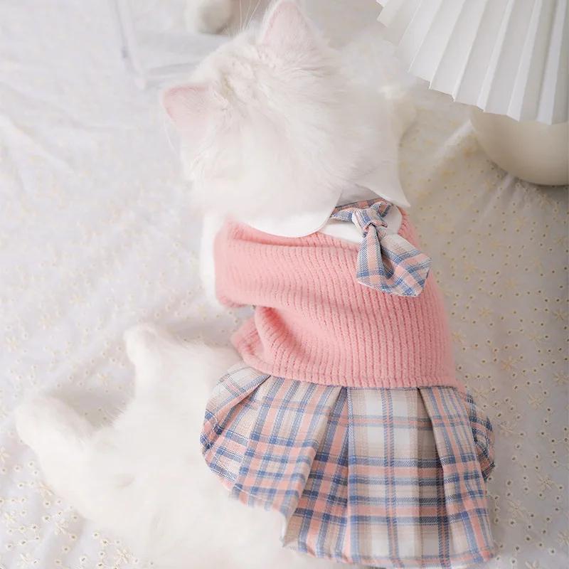 Winter Knitted Pet Clothes Couple Dog Dress for Dogs Skirt Autumn Dresses Yorkshire Clothes for Dog Chihuahua Pet Cat Dress