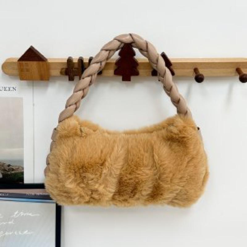 Furry Woven Handbag Women Niche Design Furry Bag Cute Handbag Underarm Bag Plush Bag