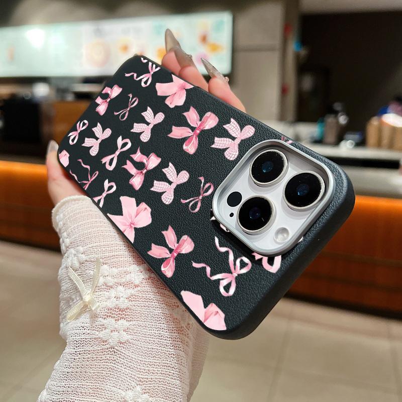 Husă de Lux cu Model Fundă Roz Pentru iPhone 16 15 14 Pro Max 15 16 Plus 13 12 Pro Max 11 Husă Moale pentru Telefon cu Textură de Piele Rezistentă la Șocuri