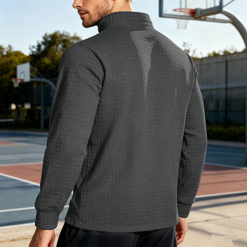 Loose Fit Half Zipper Sweatshirt Men's Autumn Winter American Business Casual Flannel Square Grid Collar Sweater