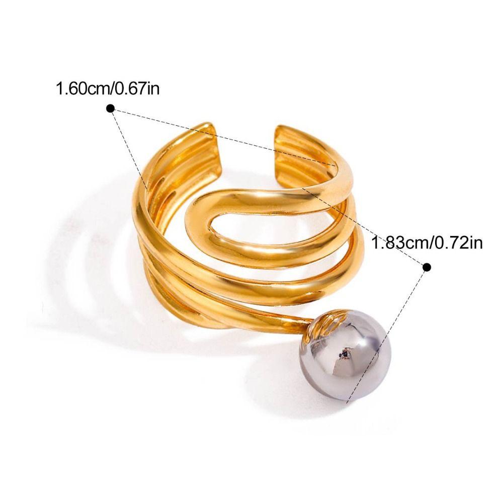 18K Gold Color Plated Finger Rings Stainless Steel Material Double Tone Design Geometric Rings Hollow Construction PVD Plated
