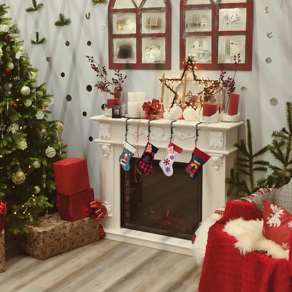 Metal Fireplace Garland Hanger with 2 Metal Hooks Mantel Hanger No Drill Adjustable for Hanging Stocking Garland Balls Fireplace