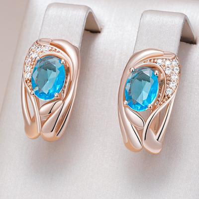 Rose Gold Drop Color Earrings For Women Delicate Cut Dazzling Blue Natural Zircon Accessories Bridal Wedding Jewelry