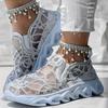 Fashion Sequins Round-Toe Mesh Slip-On Shoes with Thick Heel Laces for Women Spring Loafers 2026 Women's Hot Platform Sneakers