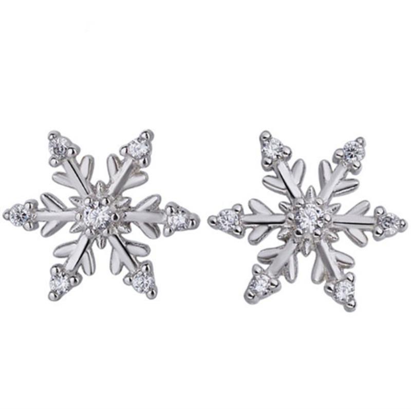 Zircon Snowflake Stud Earrings for Women - European & American Style, Christmas Copper-Plated Silver Jewelry with Mini Diamond Accents.