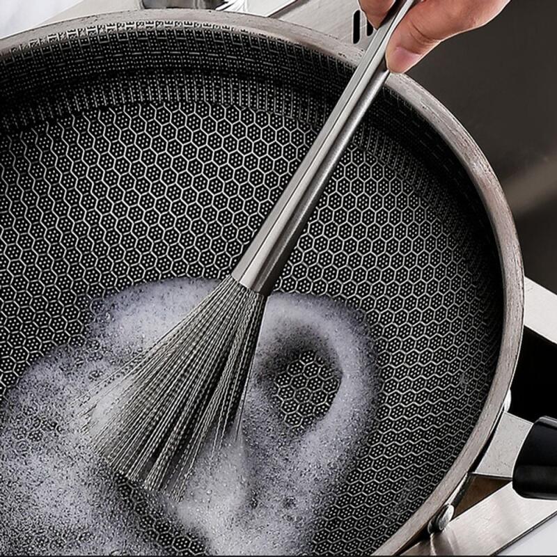 Stainless steel scrubber, gas range kitchen pot cleaning brush
