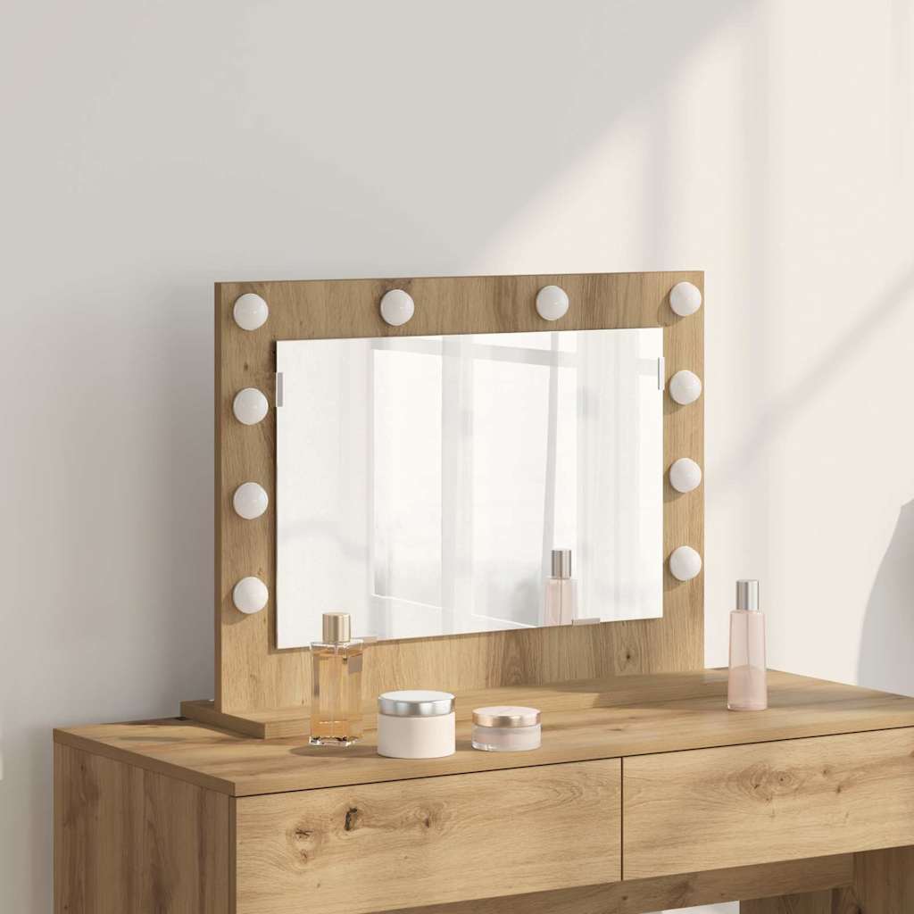 Rectangular Vanity Mirror In Artisan Oak Finish 60 X 45 X 18 Cm