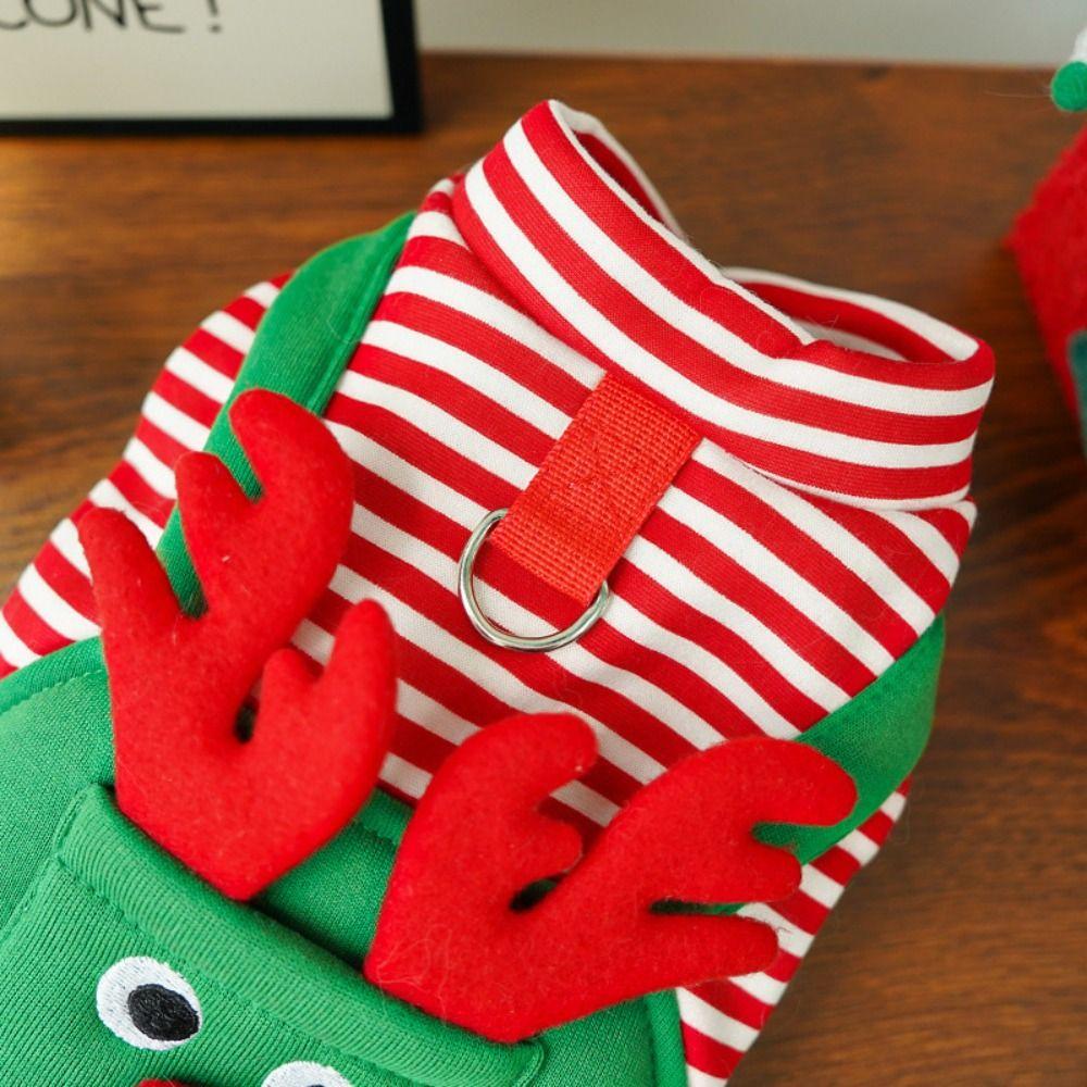 Striped Dog Christmas Clothing Breathable Warm Cats Christmas Coats Elk Pocket Comfortable Pet Dress Up Costume