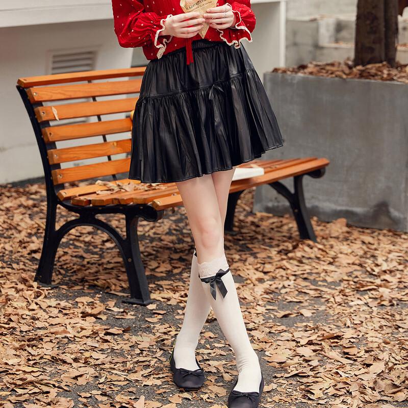 

Bailuyu Women s High-Waist Bow-Knot Tiered A-Line Mini Skirt L