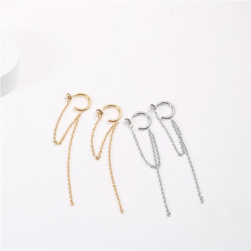Fenny Waterproof Versatile Popular Chain Tassel Dangle C-shaped Hoop Earring No Fade Stainless Steel Ladies Jewelry