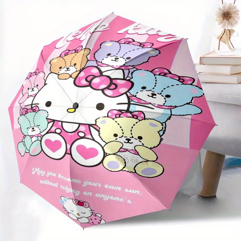 Colorful Bears and Hello Kitty Automatic Opening and Closing Cartoon Umbrella - Lightweight 3-Fold Design, Suitable for Fans, Travel, Daily Use - Offi