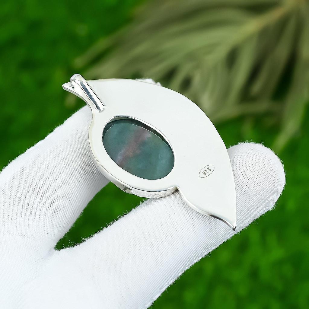 Daughters Day Sale Sterling Silver Natural Bloodstone Bezel Sister Boho Pendant