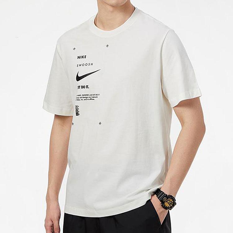 Nike Sportovní oblečení Swoosh Club Tričko s krátkým rukávem a kulatým výstřihem s potiskem písmen Pánské topy Bílé DJ5374-110