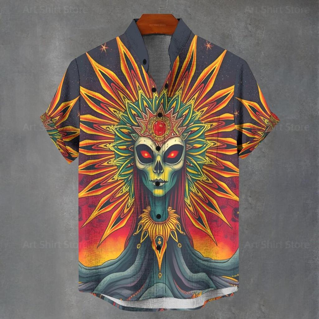 Men's and Women's Summer Shirts Fashion Cool Alien Pattern Printed Short Sleeve Casual Outdoor Men's Clothing Blouse