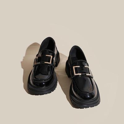 2023 Frühling Retro Britischer Stil Damen Loafer mit dicken Sohlen - Slip-On JK Studenten Lederschuhe mit Blockabsätzen