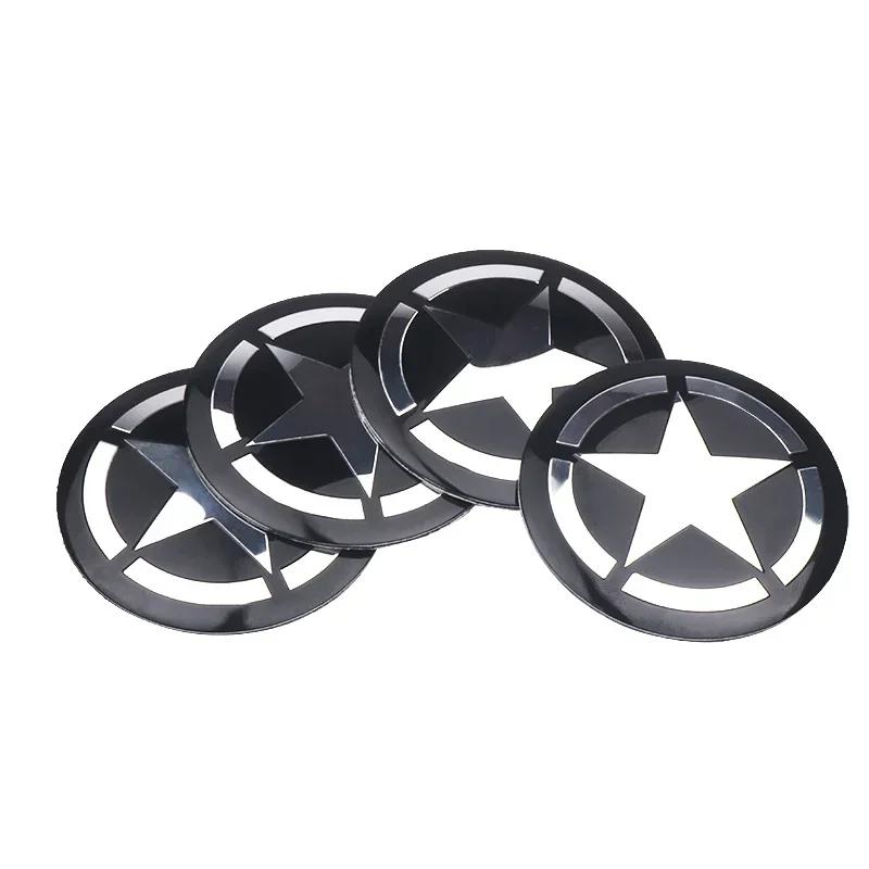 4PCS Five-pointed Star Emblem Car Wheel Center Hub Caps Decor Stickers for Jeep Ranegade Wrangler Patriot Grand Cherokee Compass