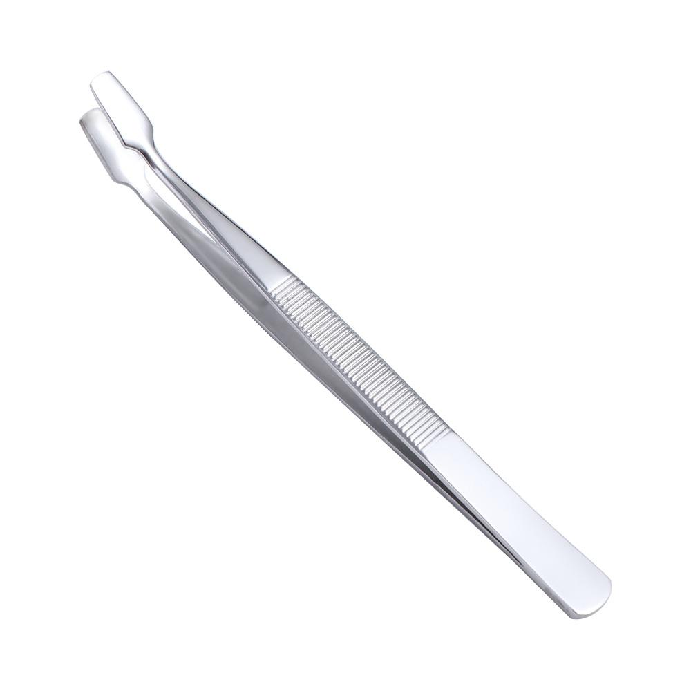 Stainless Steel Flat Mouth Eyelashes Tweezers Professional False Eyelash Aids Eyebrow Pliers Straight/Elbow Eyelash Extension