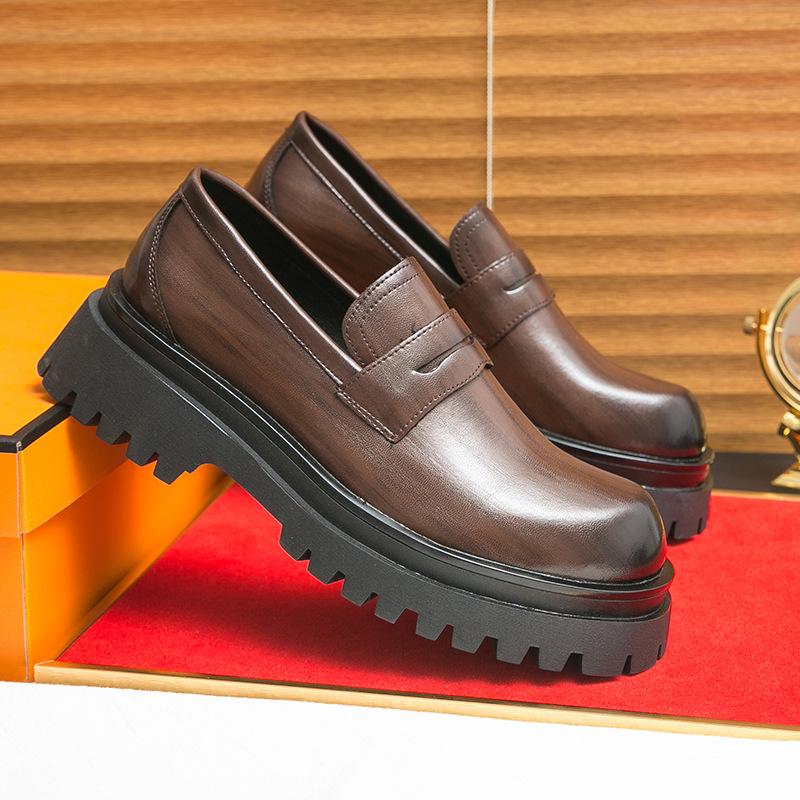 

Новые всесезонные лоферы на одной педали, туфли на платформе с увеличением роста, черные, модные, мужские, повседневные, британские кожаные туфли 45