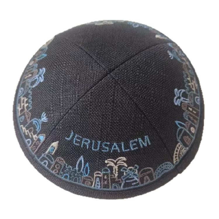 Classical Round Kippah Hat With Embroidery Pattern for Men Everyday Wear Comfortable Yarmulke Cap for Cultural Event