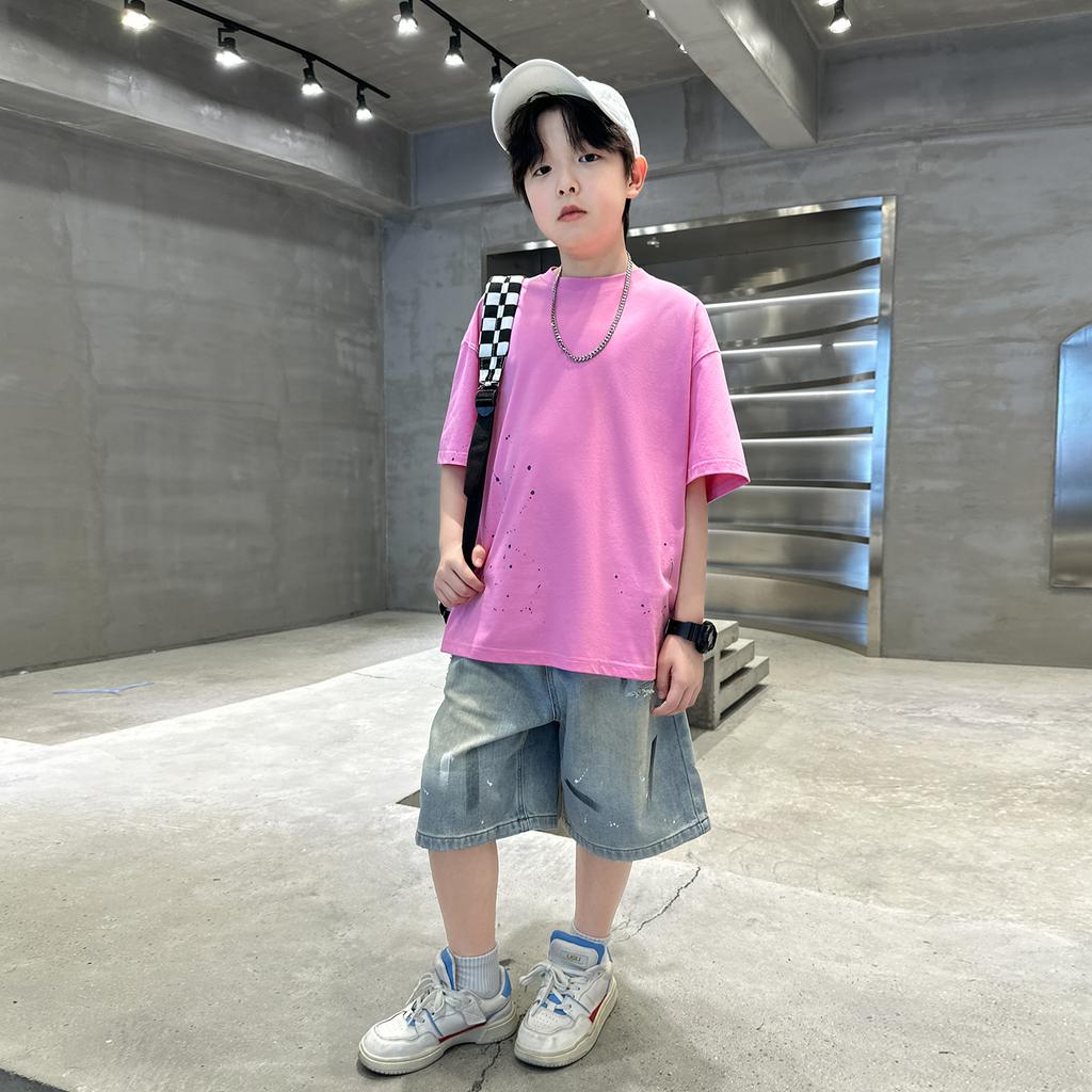 Boys' Summer Dress Set 2026 New Style Big Boys' Summer Loose Thin Short Sleeve Children's Korean Style Pi Handsome Top
