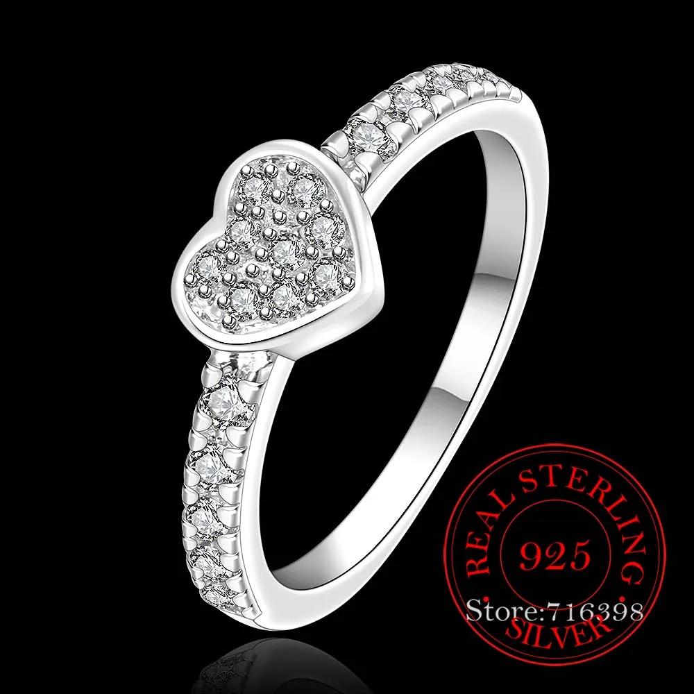 Mother's Day Gift Original Zircon Crystal Heart Ring 925 Sterling Silver Fashion Love Heart Rings For Women Wedding Fine Jewelry