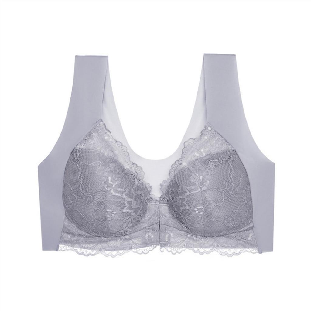 Large Size Lingerie Women's Fixed Cup Front Buckle Gathering Pull Back Lace Vest Style