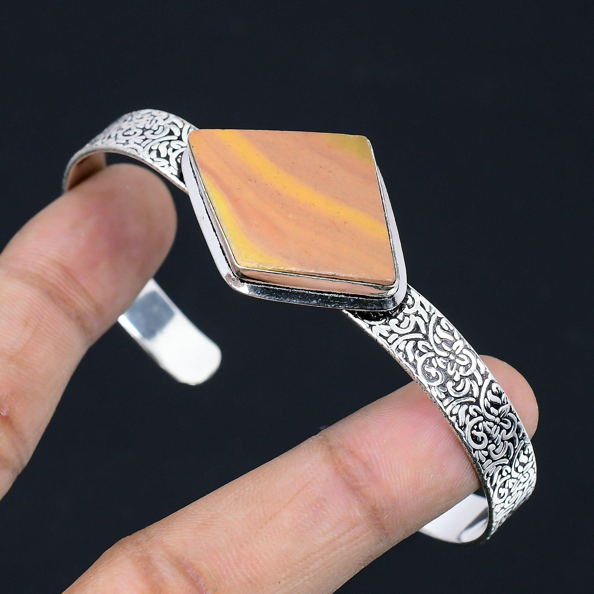 

Marquise Landscape Jasper Gemstone Sterling Silver Engagement Bangle Bracelet Adjustable