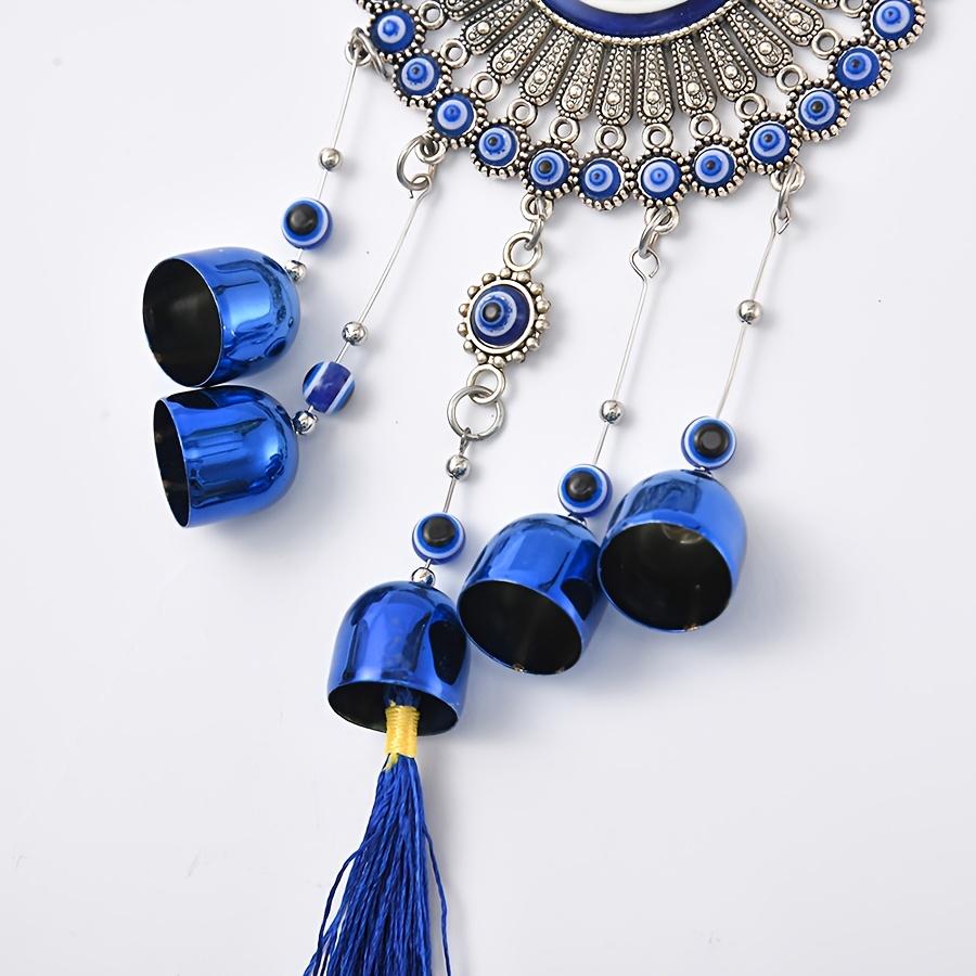 1 Piece Blue Eye Bell Tassel Flower Plate Wind Chime Entrance Window Wall Hanging Outdoor Corridor Balcony Courtyard Decoration