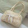 Embroidered Bow, Tie, Boston Bag, Large Capacity, Commuter, Women's, Daily, Pleated Shoulder Bag