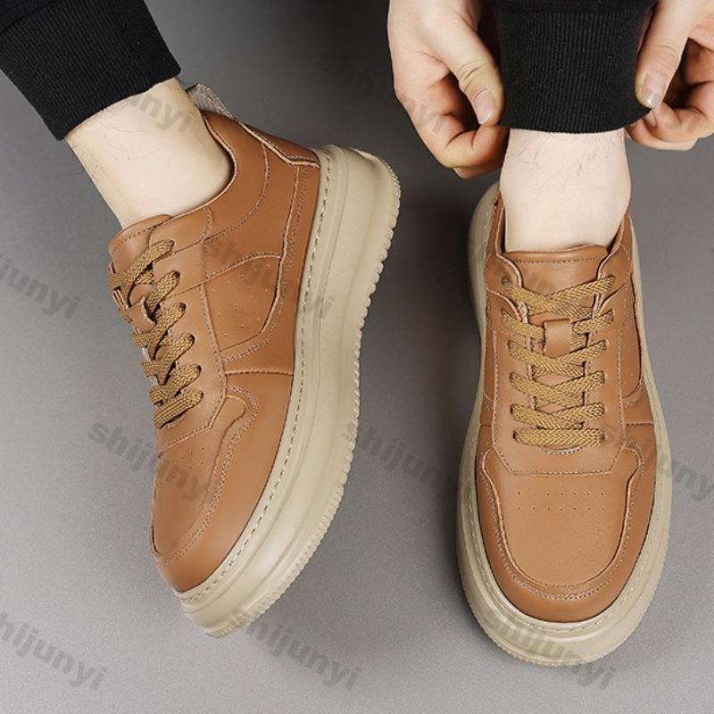 Men's White Platform Sneakers Autumn Fashion Lace Up Breathable Casual Shoes Comfortable Height Increase Outdoor Non Slip Flats