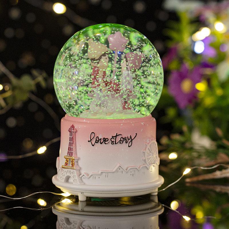 520 Valentine's Day Crystal Ball Music Box: Travel-Themed Gift for Couples and Girls, Perfect for Birthdays and Decor