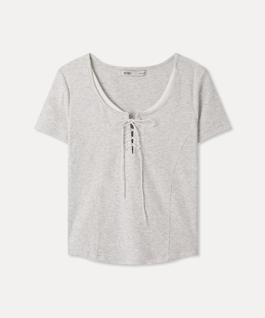 MIXXO Lace-Up Cutout Short Sleeve T-Shirt Re Lwg33Ss_Miwhwg51Qs
