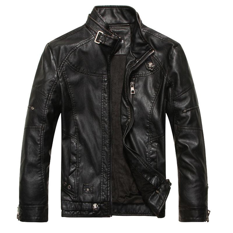 Men's simulated leather jacket European and American fashion men's locomotive PU high-quality leather jacket fleece leather jacket trendy brand