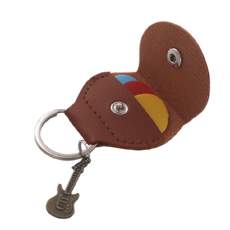 PU Leather Guitar Pick Holder Keychain Pick Cover Pouches Portable Plectrums Bag