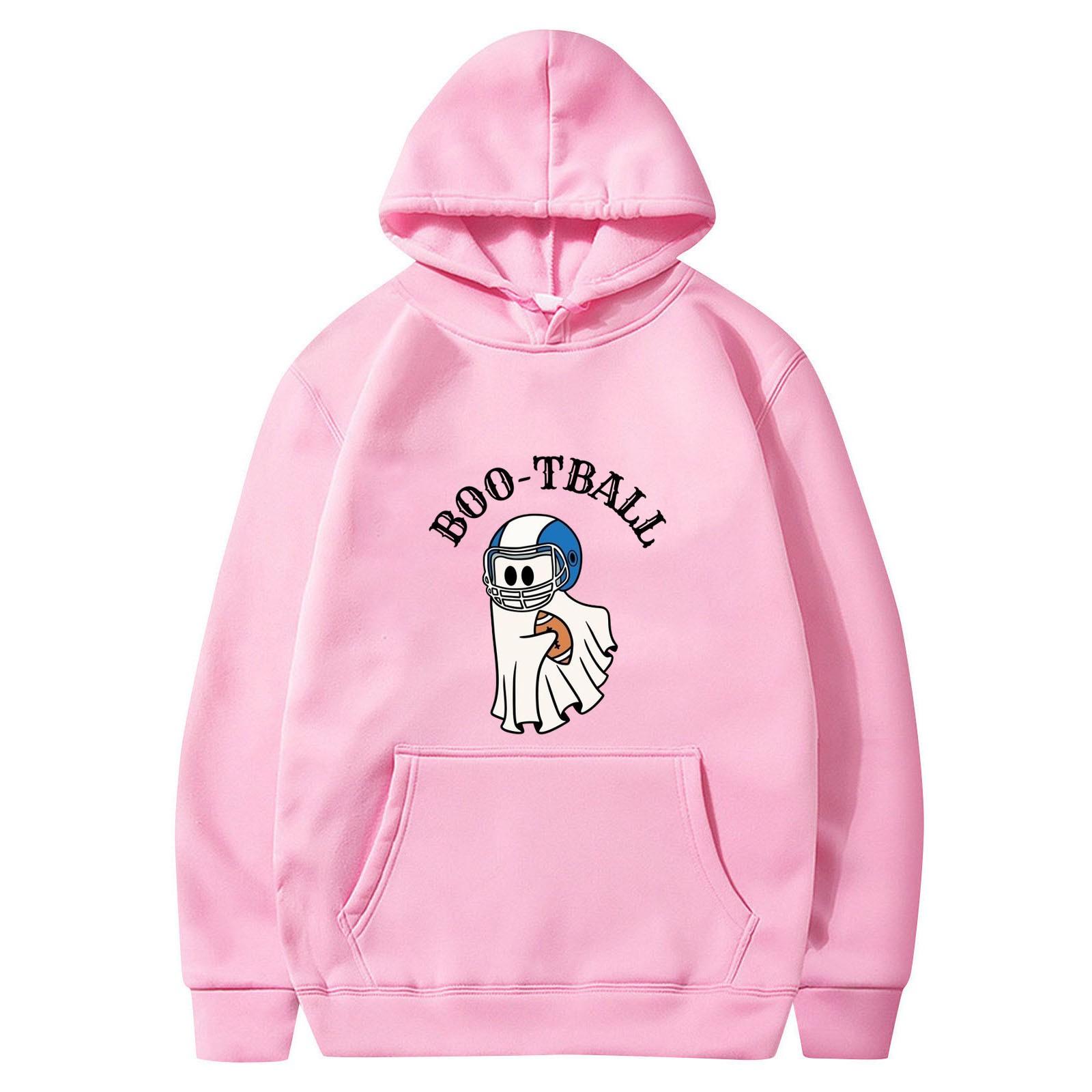 

Женская однотонная толстовка с капюшоном с длинным рукавом и принтом на Хэллоуин XL розовый