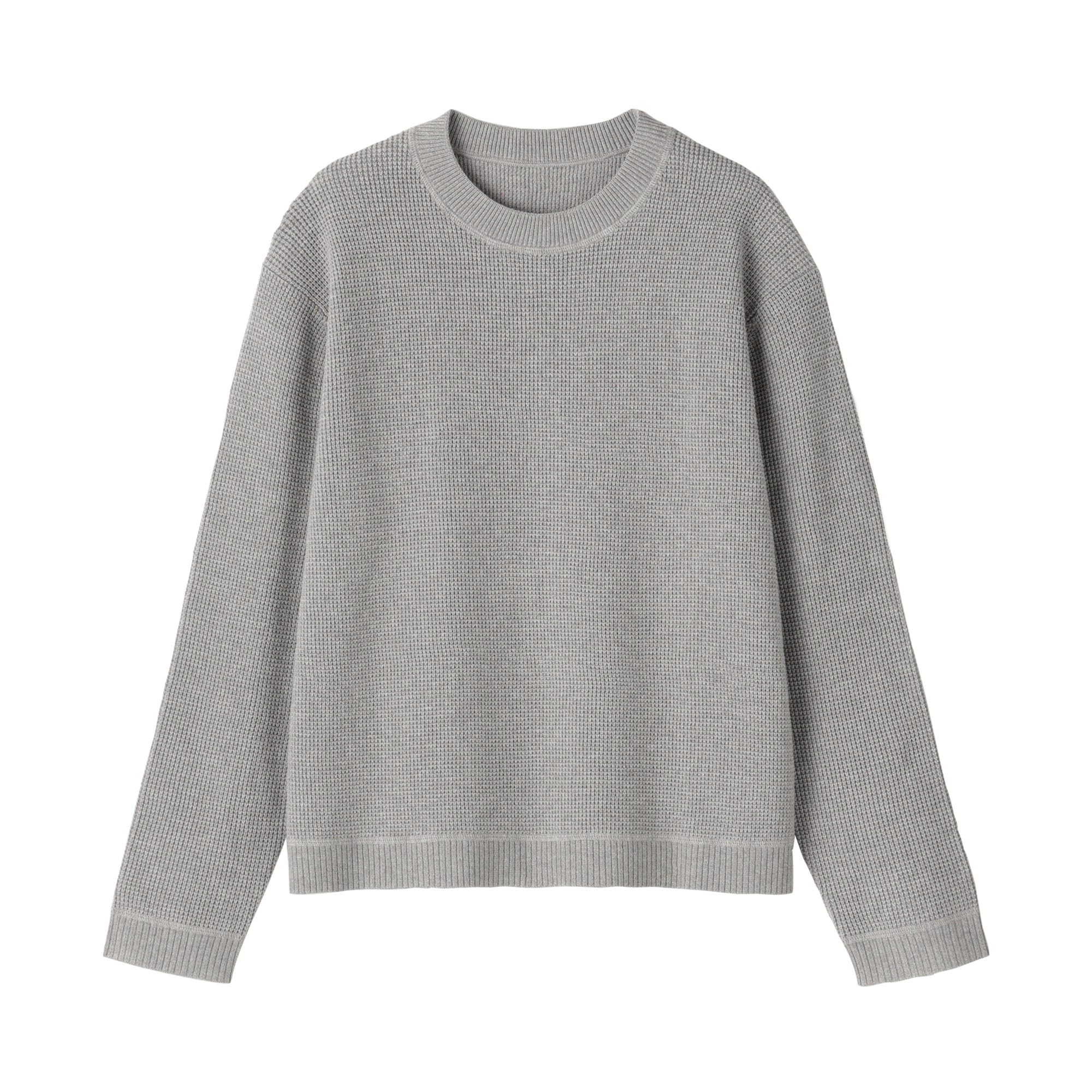 

MUJI Women s Washable Waffle Knit Crew Neck Sweater Women s BA1Q3A5S Gray Women s M
