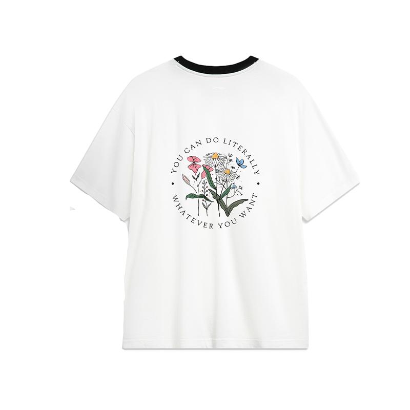 Li Ning Letter Stripe Print Loose Casual Round Neck Short Sleeve T-Shirt Unisex Tops White AHSU657-1(TEAM702-3.4.20)