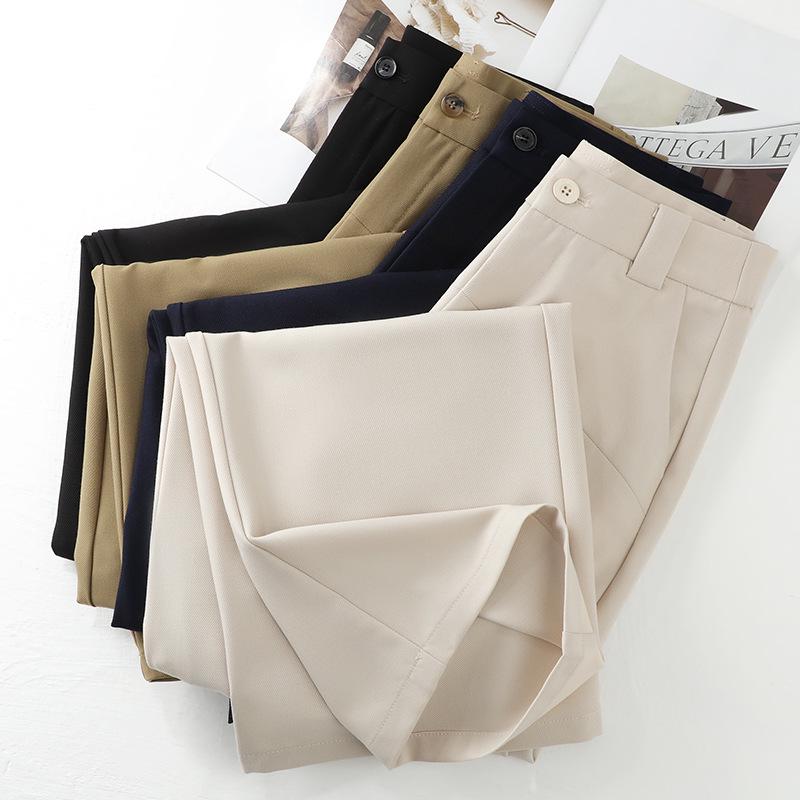 Khaki Straight-Leg Pants for Women: 2025 New Spring/Autumn Style, Casual Nine-Point Draping Suit Pants