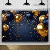 2D Navy Blue Gold Balloon Backdrop Cloth for Birthday, Graduation & Wedding
