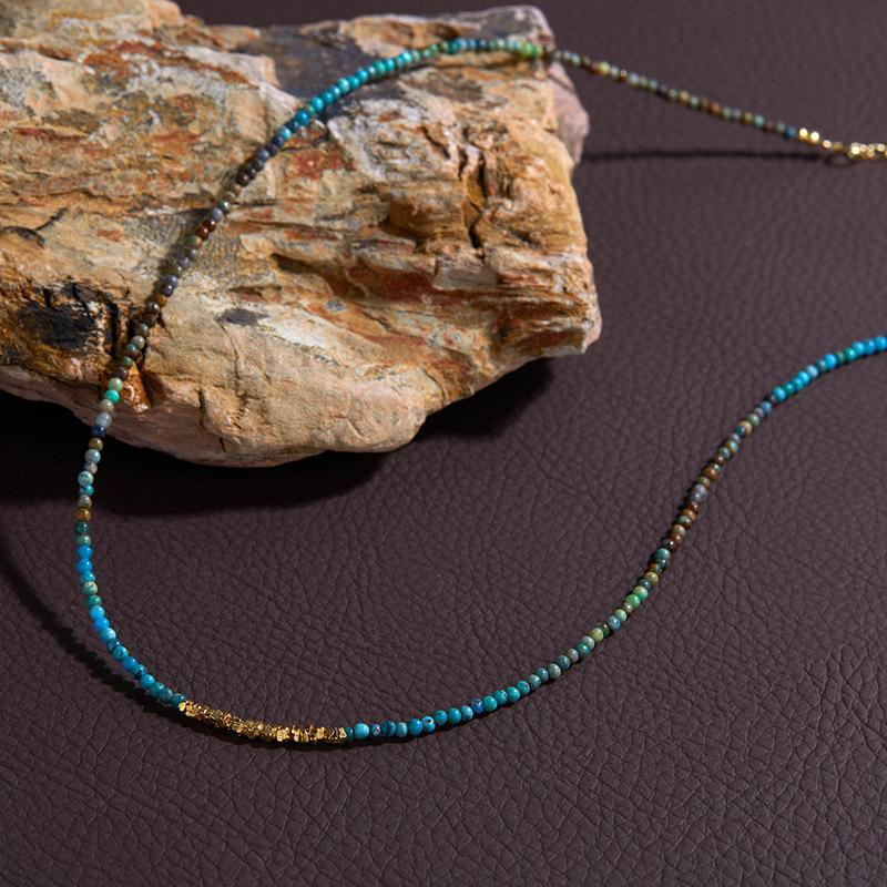 S925 Sterling Silver Natural Turquoise Colored Treasure Necklace Women'S High-End Blue Bracelet Beads Personalized Splicing Design Collarbone Chain