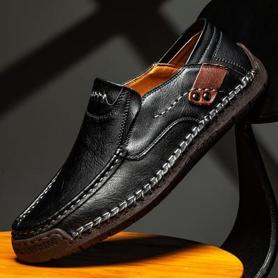 Handgenähte Herren Outdoor Freizeitschuhe, Flachsohlige Lederschuhe, Niedrig geschnittene Oversize-Schuhe