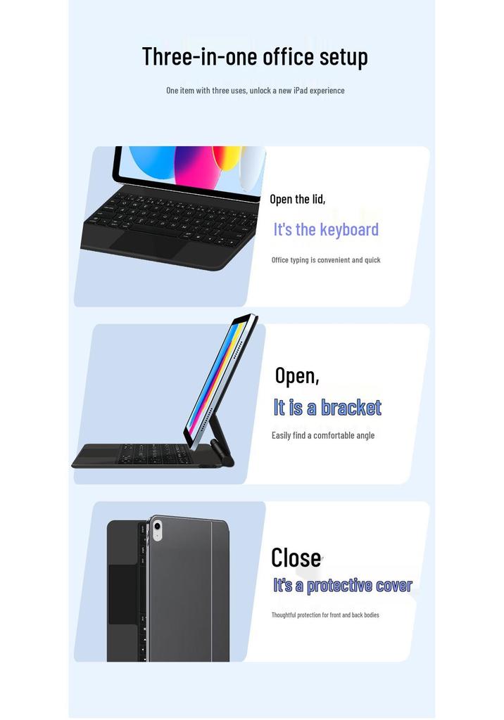 Magnetic Bluetooth Keyboard Case for iPad 10/11 Magic Keyboard 10.9 inch - Supports Russian, Japanese, Korean, and German
